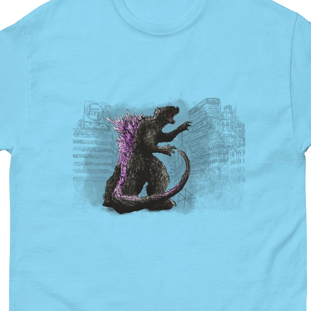 Godzilla Stalks Tokyo - Classic T-shirt Graphic Tee Funny Cool Sketch Art