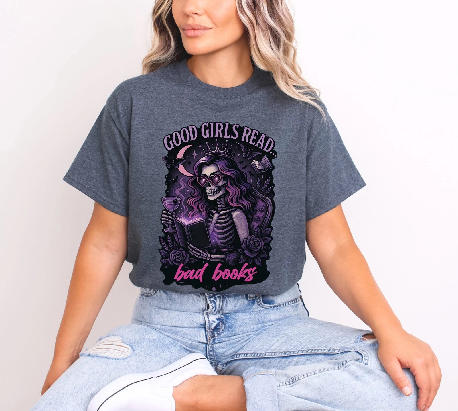 Good Girls Read Bad Books Shirt, Gothic Book Lover Tee, Spooky Reader Top