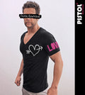 Pistol Boutique Black Deep V Neck Heart Arrow Love Slim T-Shirt