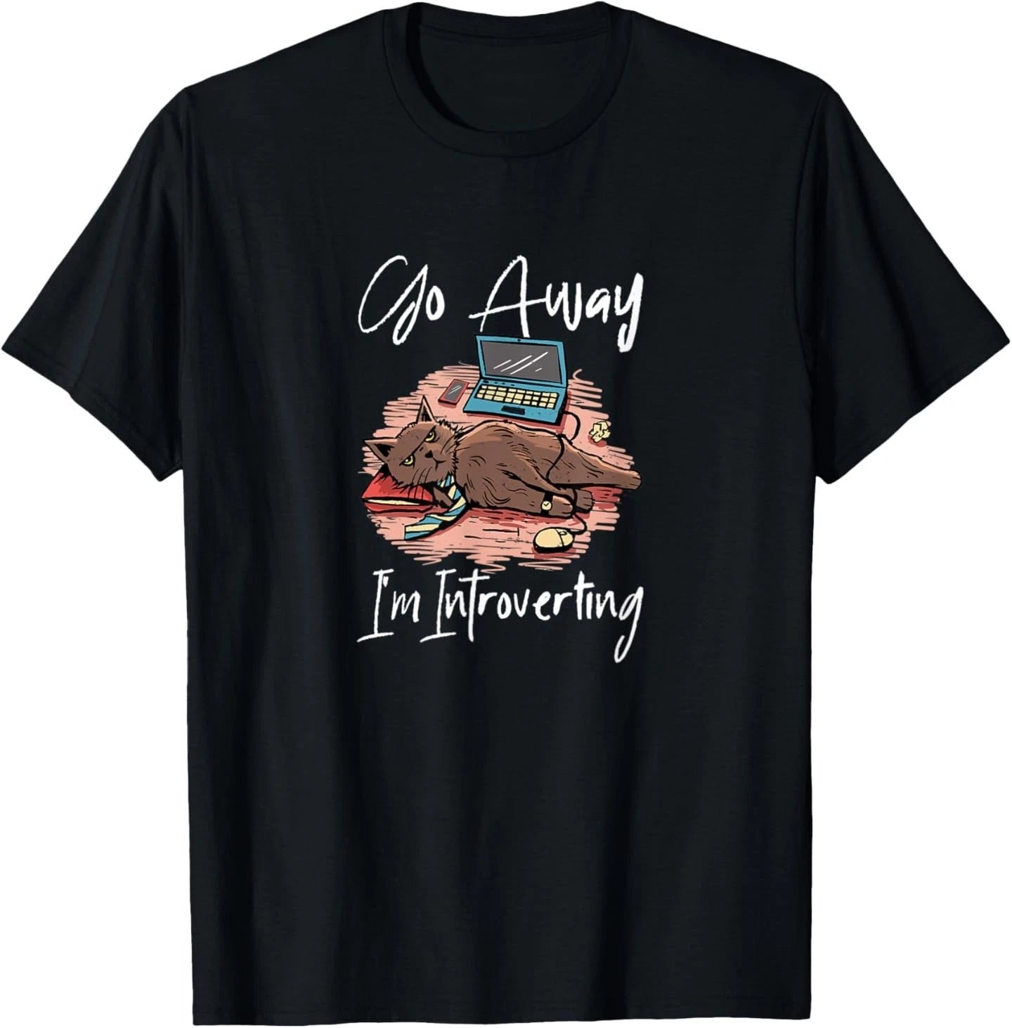 Go Away I'm Introverting Funny Working Introvert Cat T-Shirt