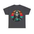 Unisex heavy cotton t-shirt, with funny horror character drinking coffee design.
