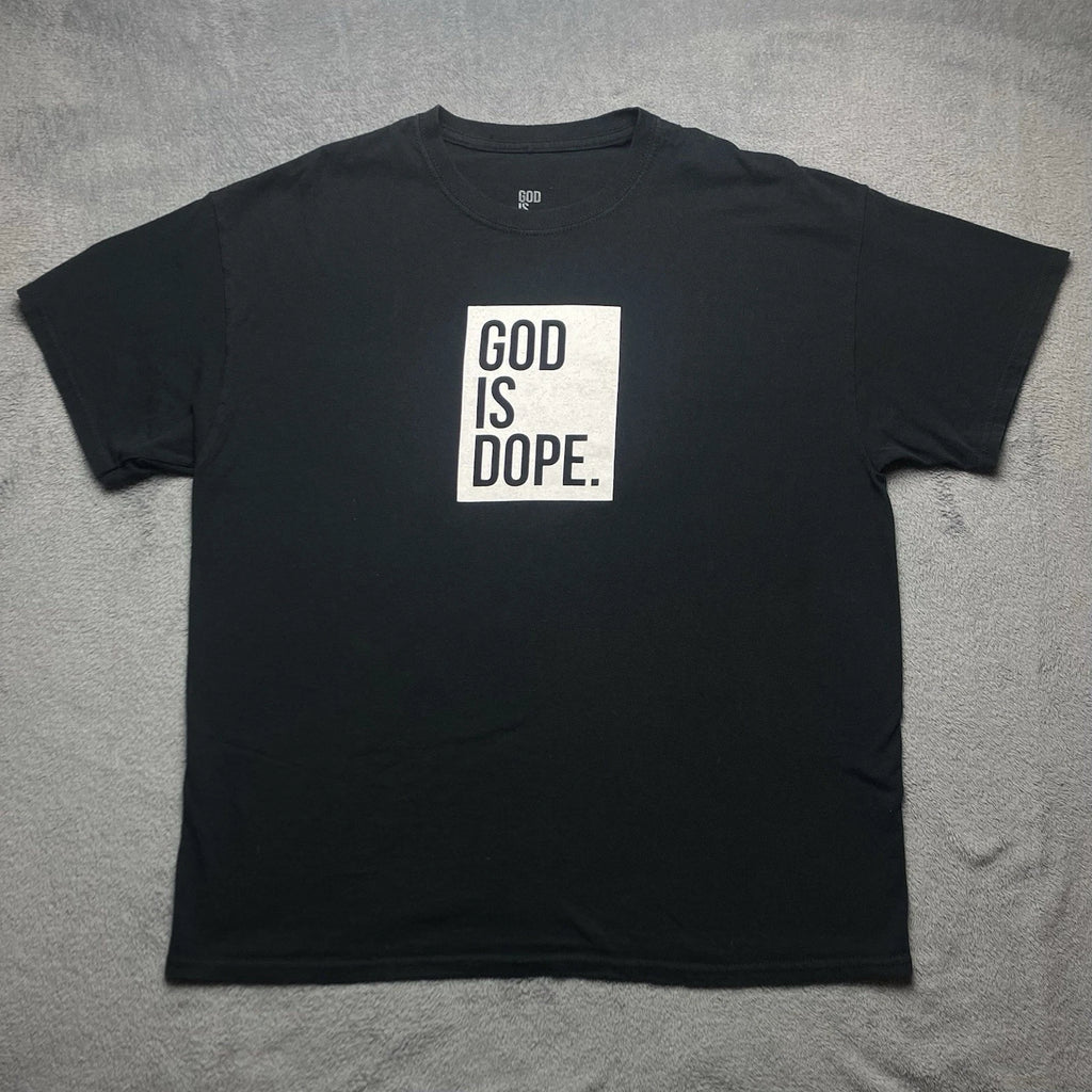 GOD IS DOPE Classic Logo Unisex Adult Short Sleeve T-Shirt, XL, Black & White