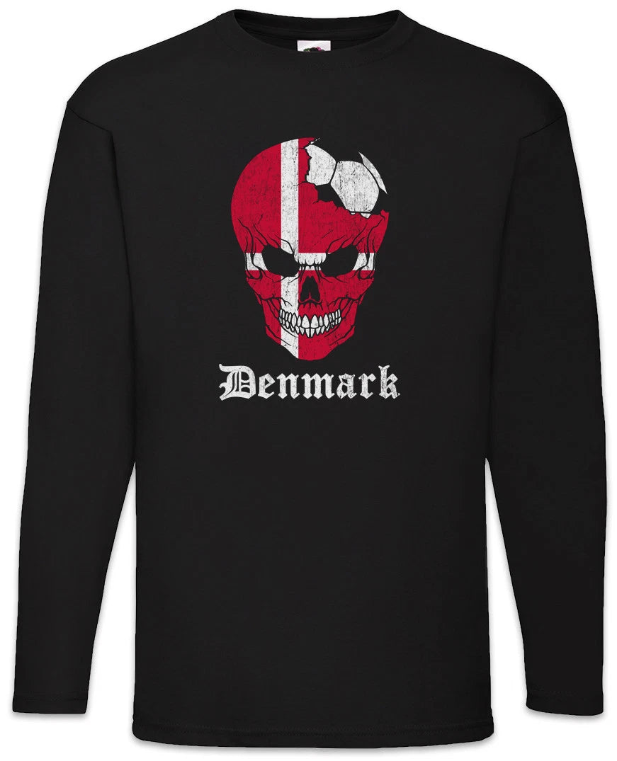 Denmark Football Skull I Men Long Sleeve T-Shirt danish Soccer Flag World