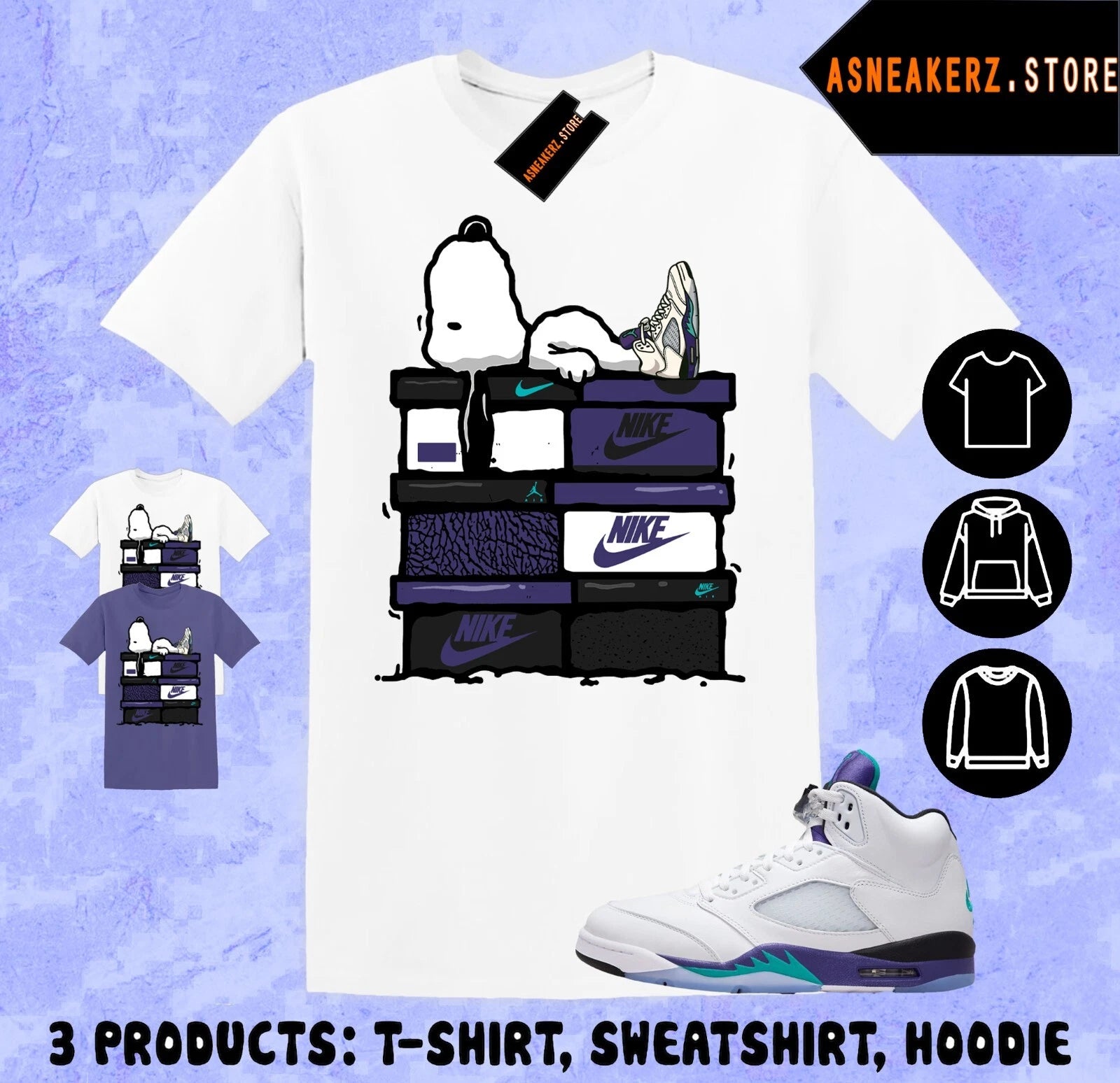 Shirt To Match AJ 5 Grape 2025 Sneaker Matching Tee Sneakerhead S Dog T-Shirt