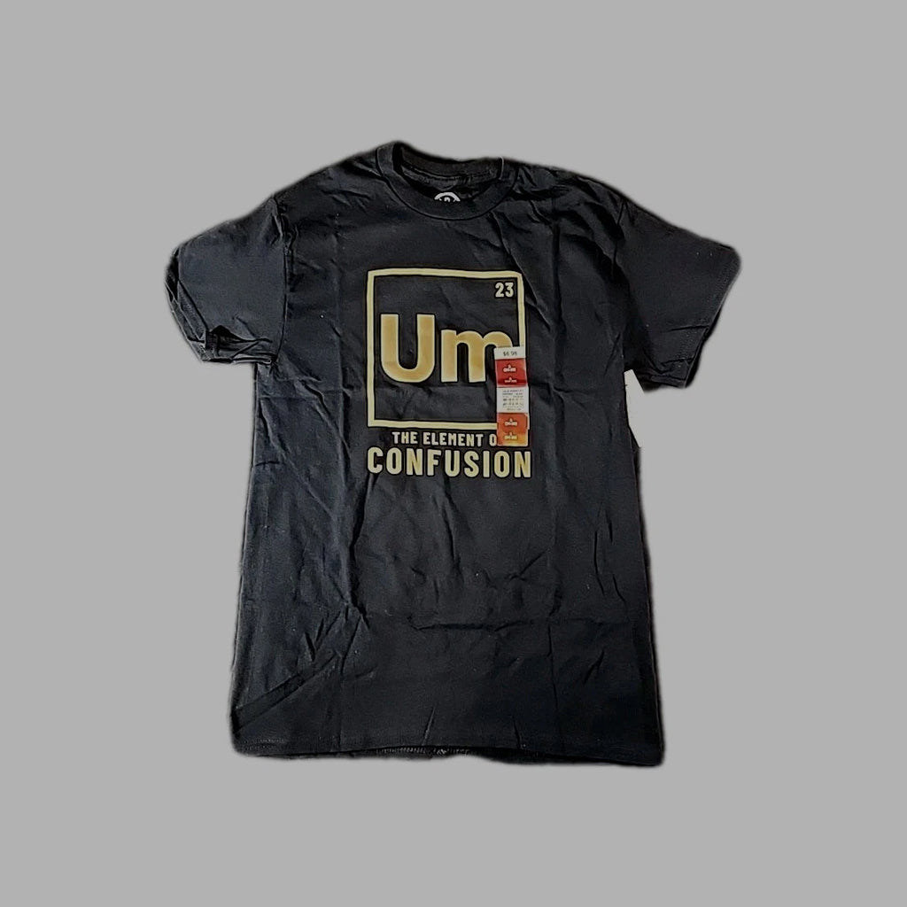 Men's Um The Element of Confusion Black Graphic T-Shirt Size Small NEW