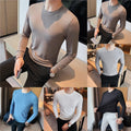 Slender Fit Long Sleeve T Shirt for Men Round Neck Solid Color Casual Top