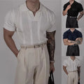 Korean Style Men Knit Shirt Hollow Lapel Design for Daily Wear in Warm Seasons