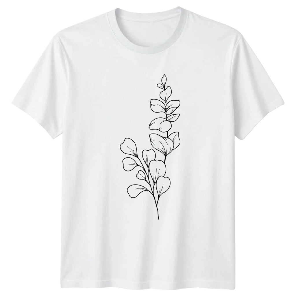 Minimalist Eucalyptus Branch Botanical Line Womens T-Shirt Line Art Nature