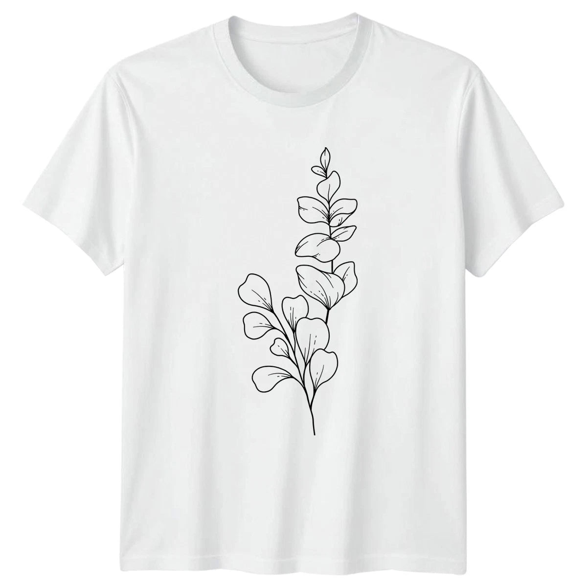 Minimalist Eucalyptus Branch Botanical Line Womens T-Shirt Line Art Nature
