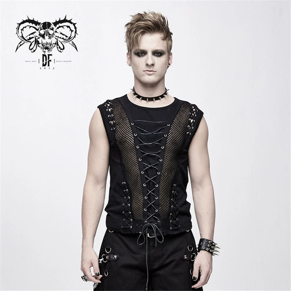 Devil Fashion Punk Rock Sleeveless Shirt Men Black Stitching Vest Tops