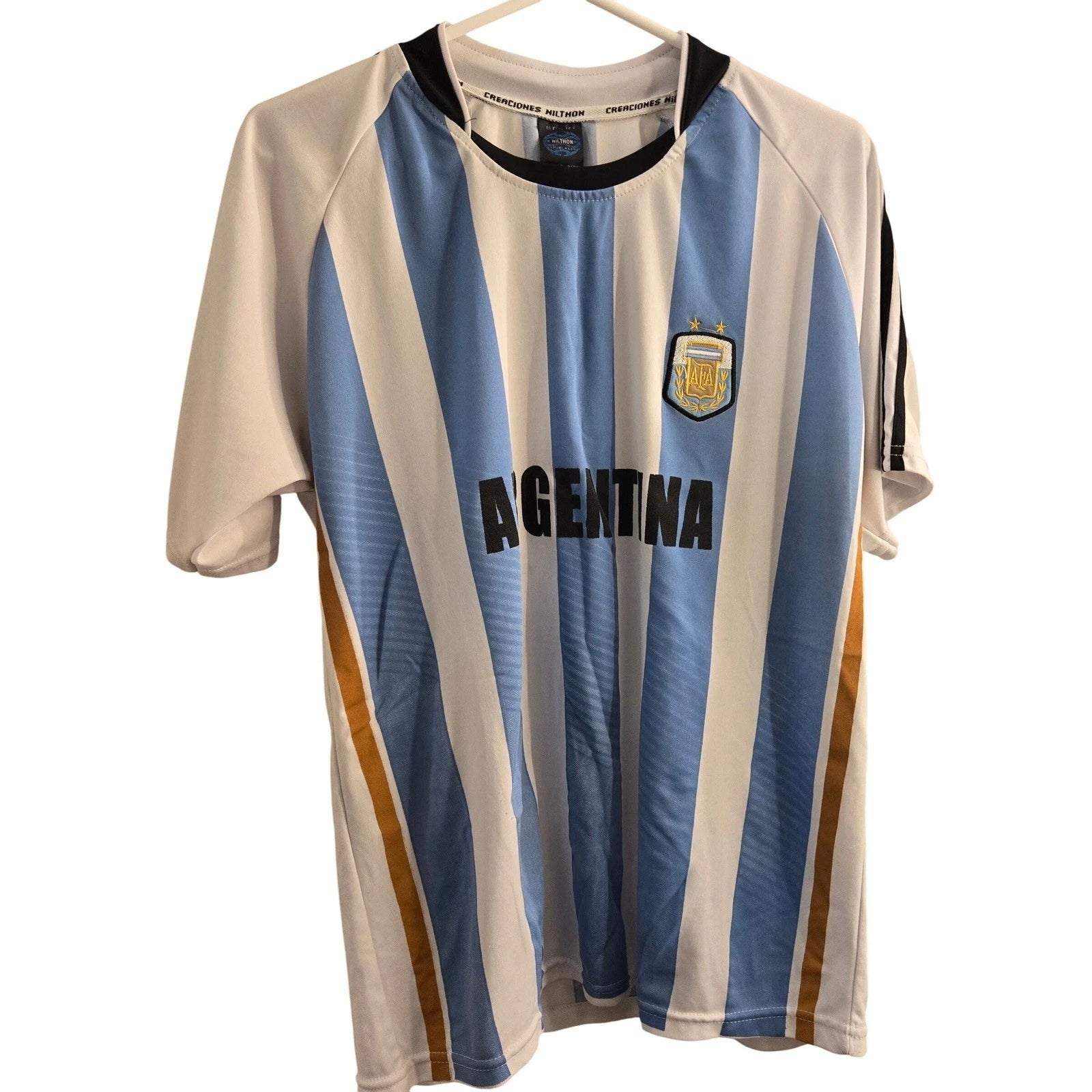 Argentina Soccer Jersey Nilthon Sportswear Blue White Striped Football Shirt M
