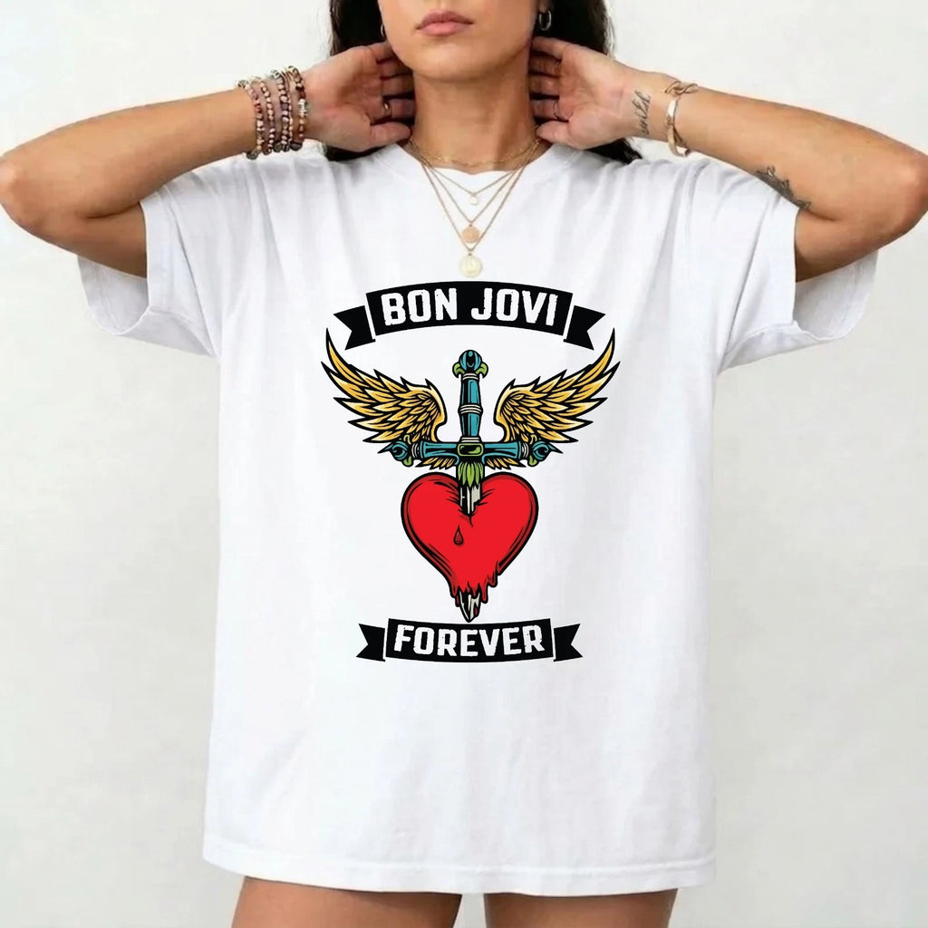 Bon Jovi Forever Unisex T-Shirt - Heart Dagger Wings Vintage Music Lover Tee