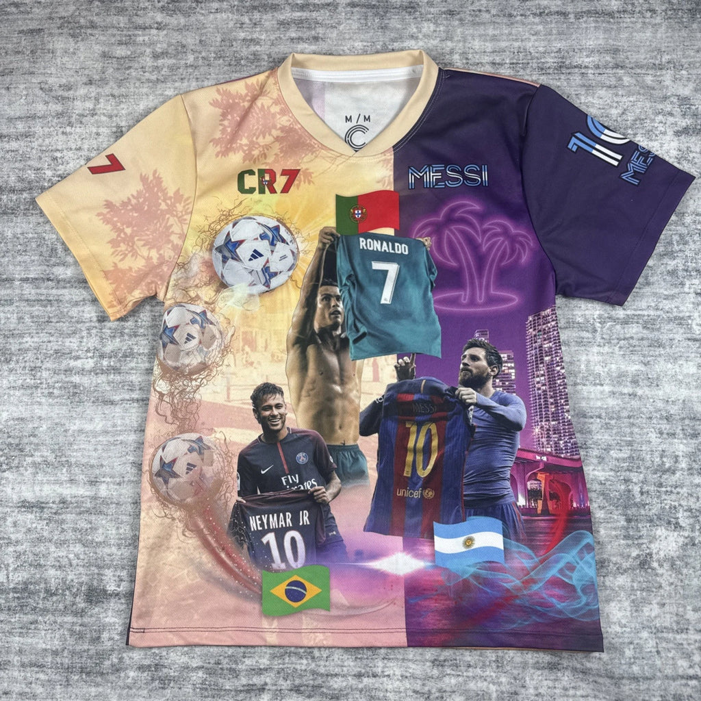 Ronoldo x Messi x Neymar Soccer Jersey T-Shirt Graphic Soccer Cr7 Size M/M Light