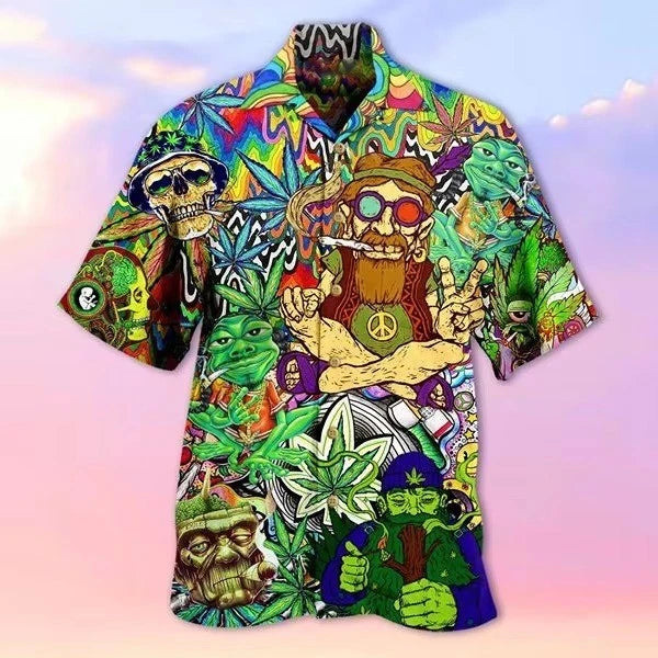 Mens Button Down Psychedelic Trippy Hippie Hawaiian Top Novelty Holiday Shirt