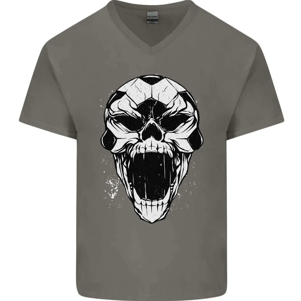 A Football Skull Soccer Footy Mens V-Neck Cotton T-Shirt