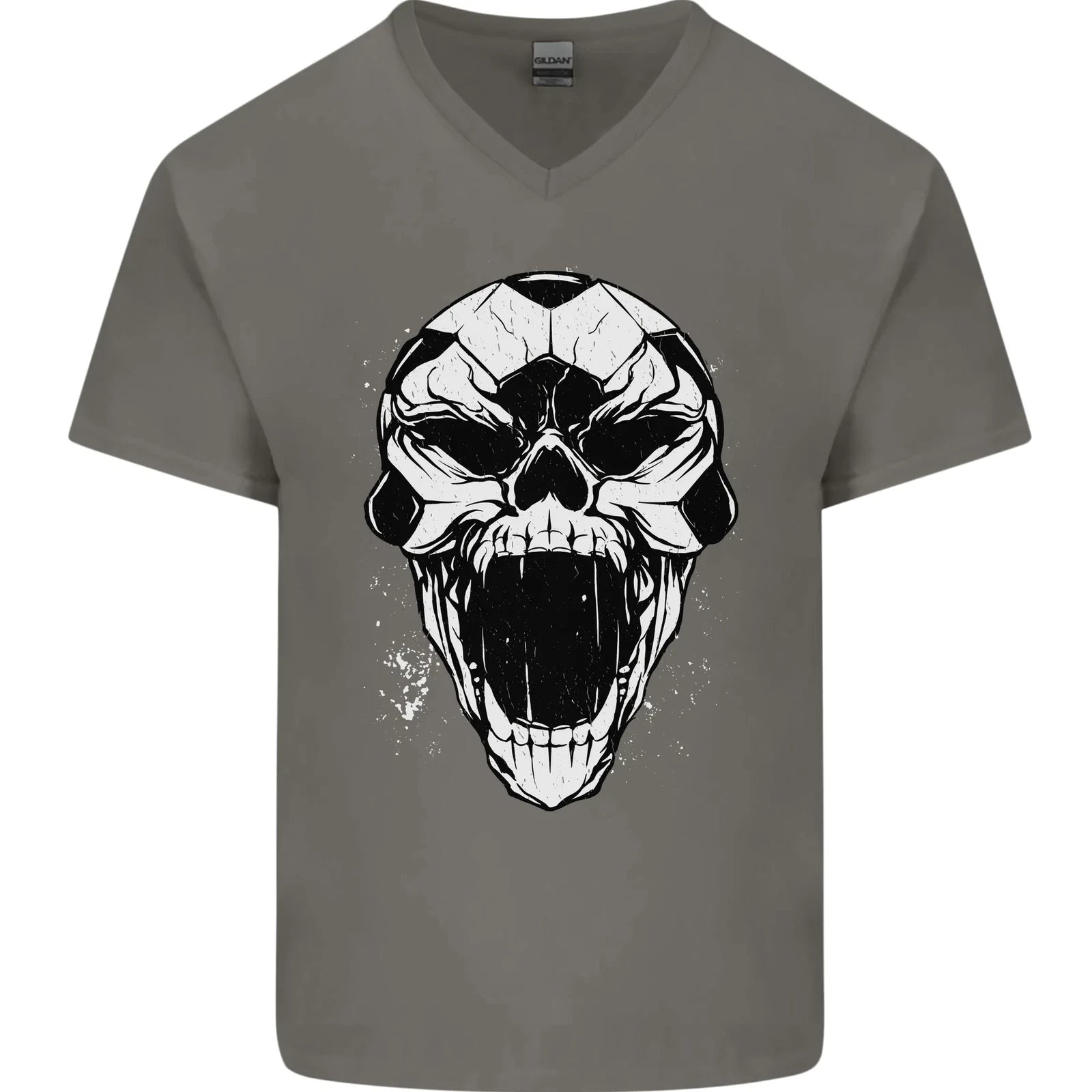 A Football Skull Soccer Footy Mens V-Neck Cotton T-Shirt