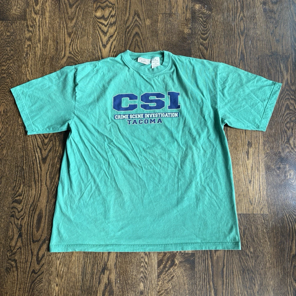 Vtg 2003 CSI Crime Scene Investigation Tee Tacoma Mens XL Green Levi Signature