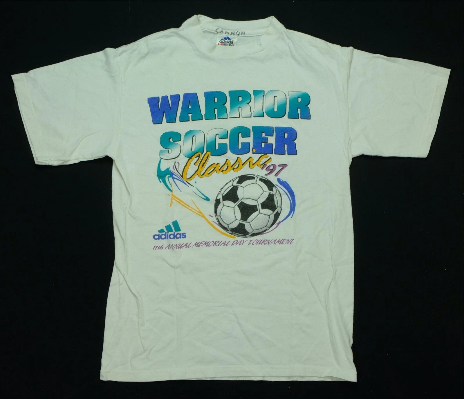 Rare Vintage ADIDAS Spell Out Trefoil Warrior Soccer Classic 1997 T Shirt 90s S