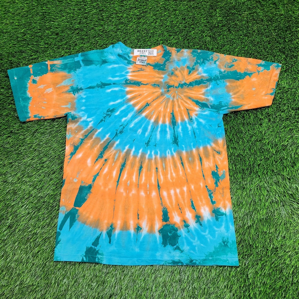 Vintage 90s Spiral Burst Tie-Dye Shirt Medium 19x26 Blue USA