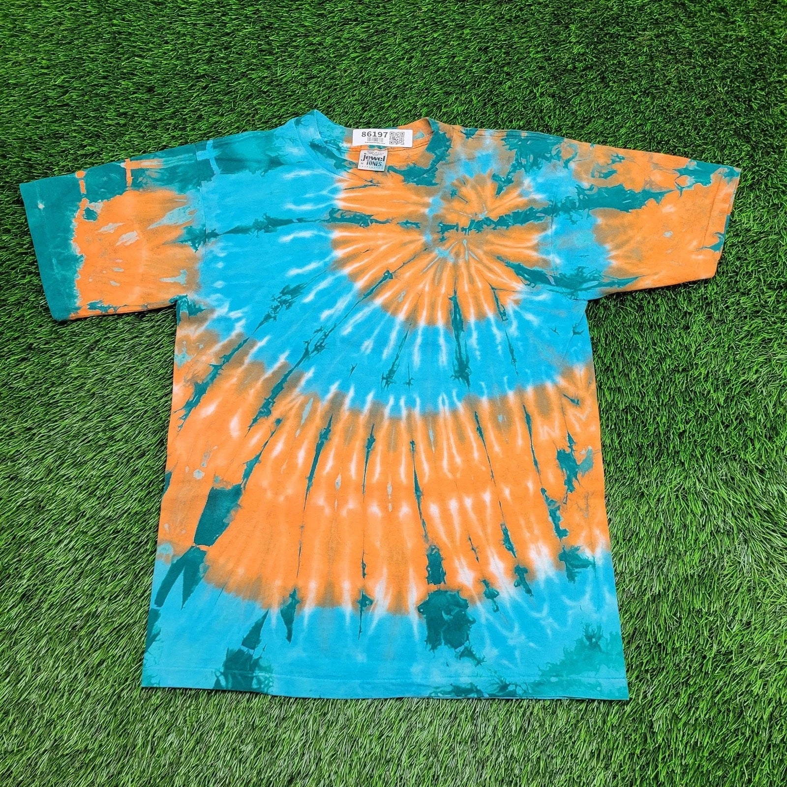 Vintage 90s Spiral Burst Tie-Dye Shirt Medium 19x26 Blue USA
