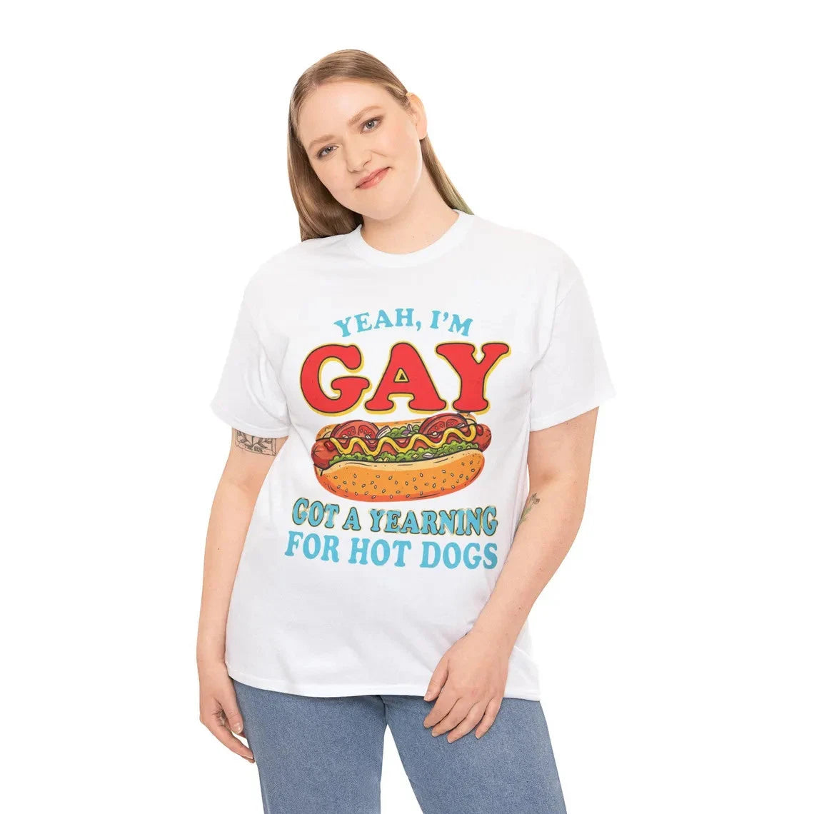 Yeah I'm Gay Got A Yearning for Hot Dogs Funny Meme LGBTQ T-Shirt; Retro Acrony