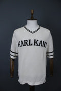 Karl Kani White Mesh Cotton Sport 89 Graphic Short Sleeve V-Neck Shirt Size L
