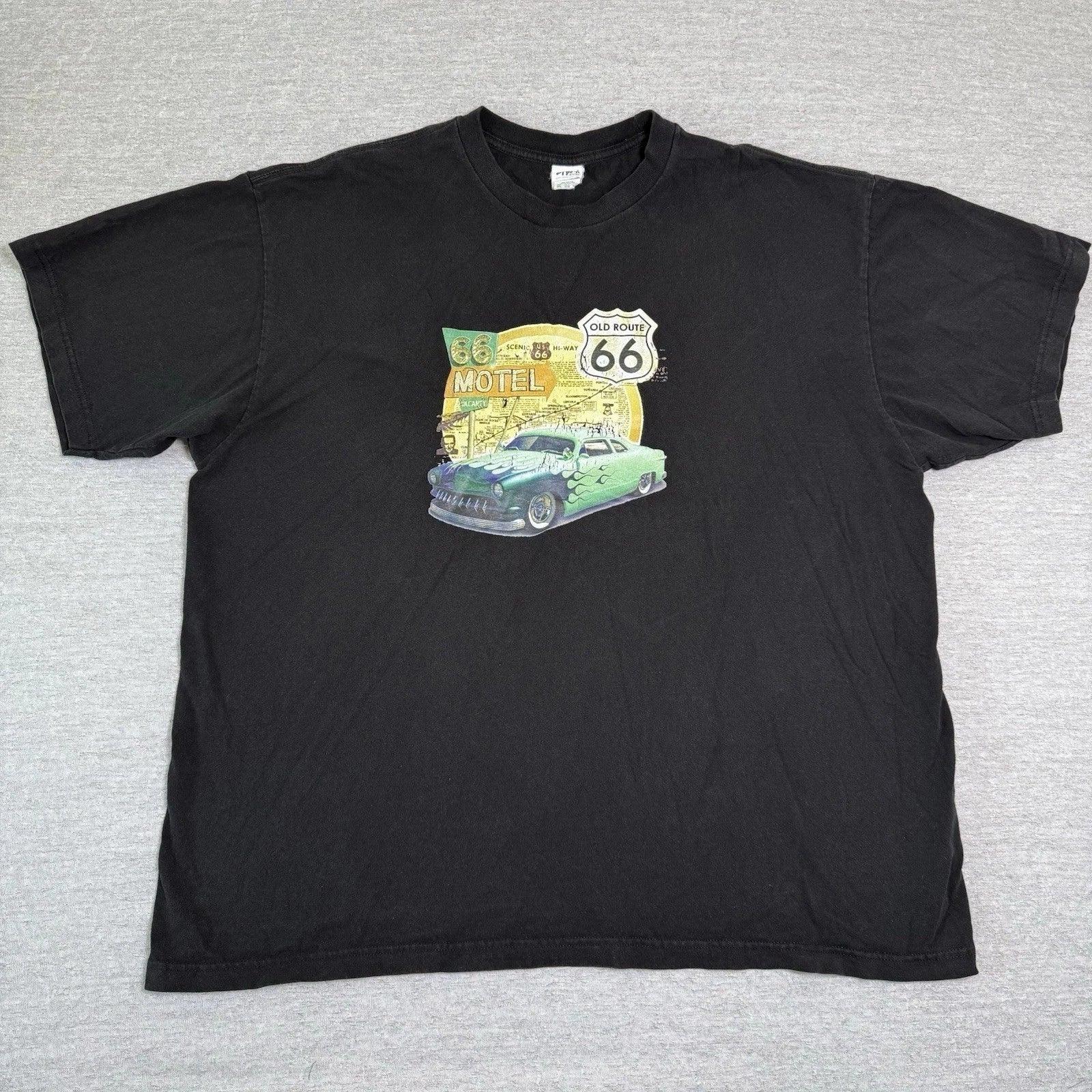 Route 66 Motel Graphic Men's T-Shirt 3XL Black  Vintage Style Hot Rod Car Shaka