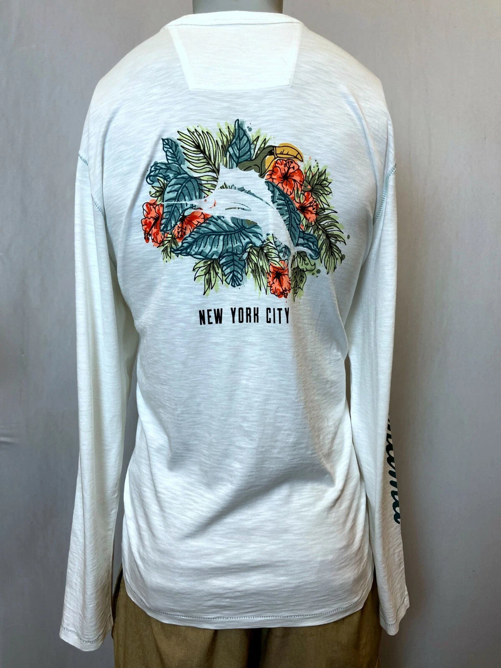 Tommy Bahama Shirt Mens Large White Long Sleeve New York City NYC Beach