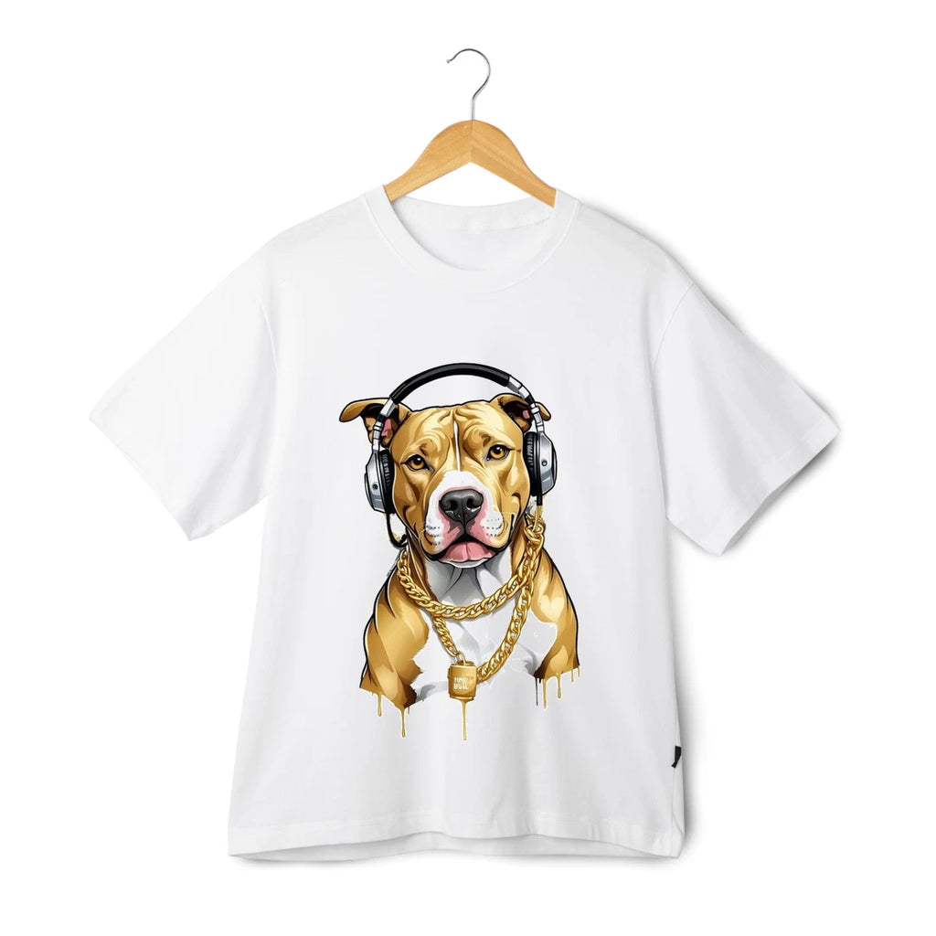 Rapper Pitbull T-Shirt - Unisex Cool Dog Headphones Chain Graphic Tee