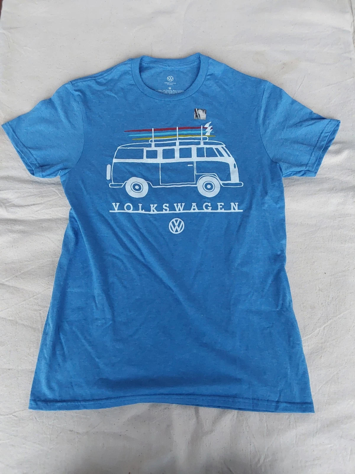 Volkswagen Bus Surfer T Shirt Mens M Blue California Hippie Beach Bum 23 Window