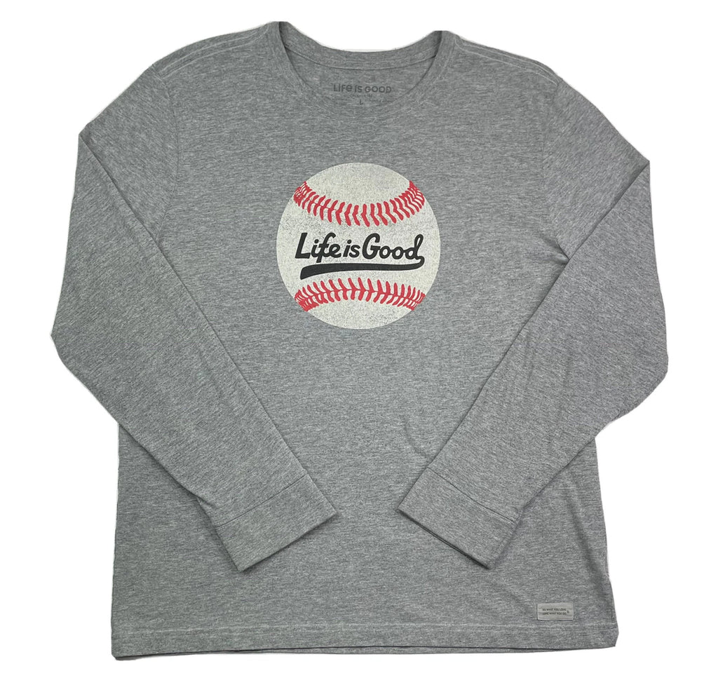 Life Is Good Mens L Long Sleeve Baseball Design Gray T-Shirt