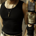 Cool Beige Mens Summer Ribbed Knit I shaped Vest Slim Tank Top Streetwear