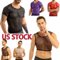 Men See Through Mesh Sheer T-Shirt Top Clubwear Fishnet Undershirts Blouse