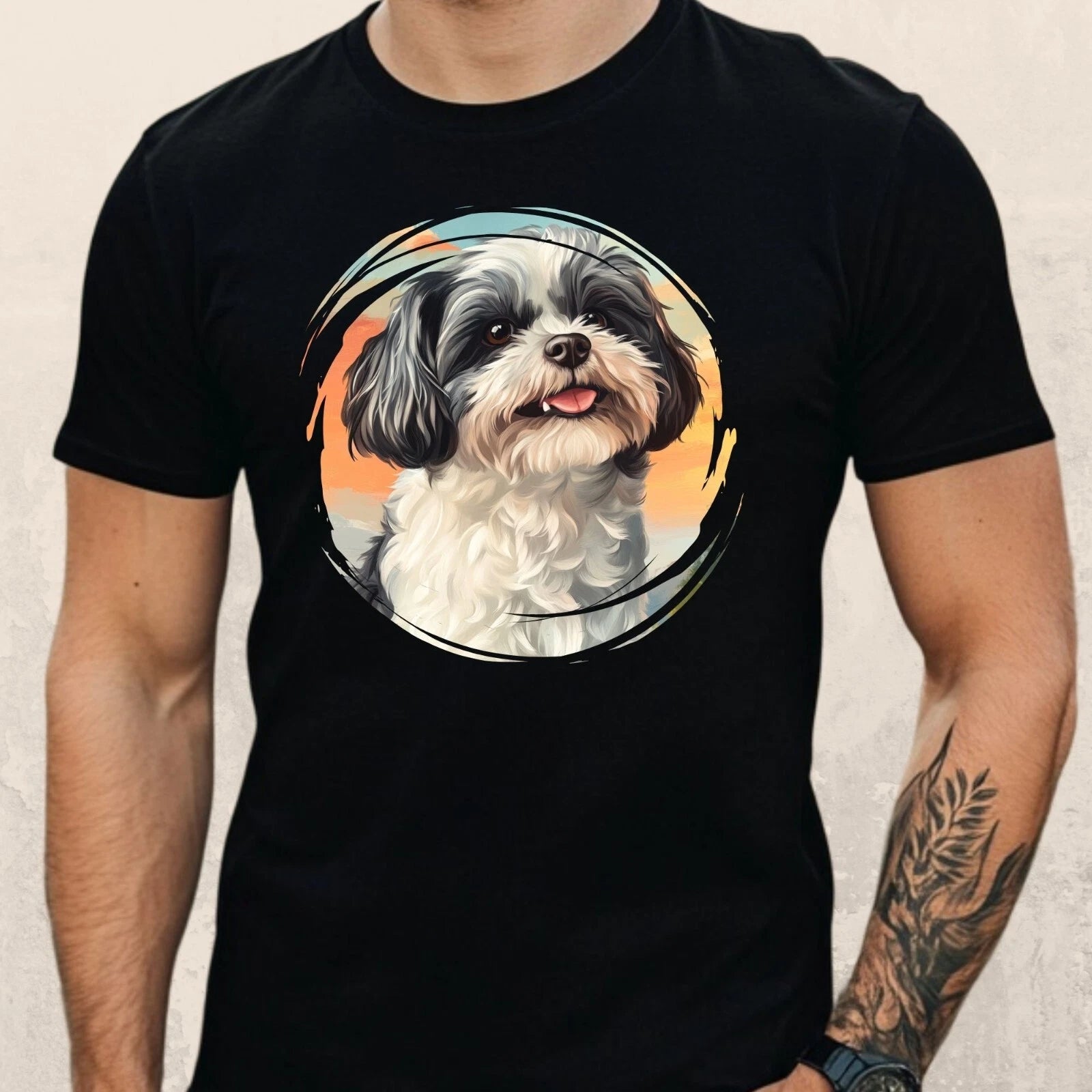 Mens Shih Tzu Dog Print Cotton T-Shirt Size XS to 5XL