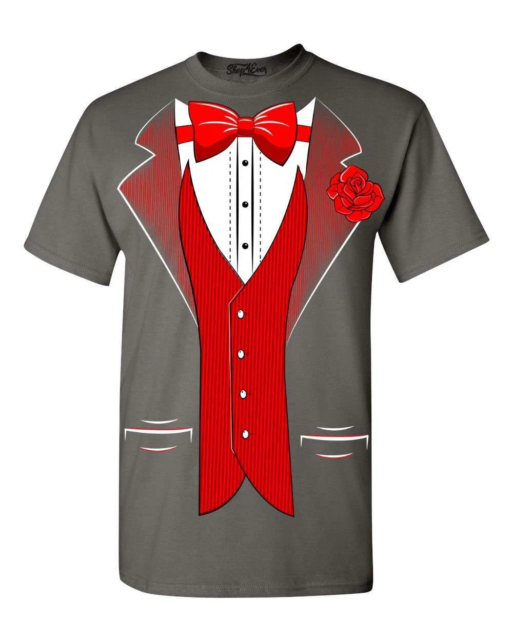 Red Bow Tie Tuxedo Costume T-shirt Rose Boutonniere Prom Suit Shirts