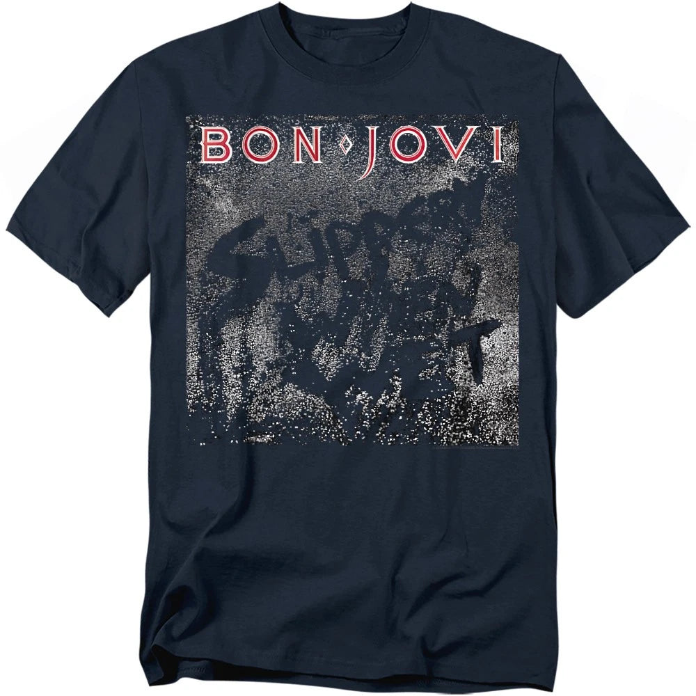 Bon Jovi Slippery Cover T-Shirt S-5XL, Navy