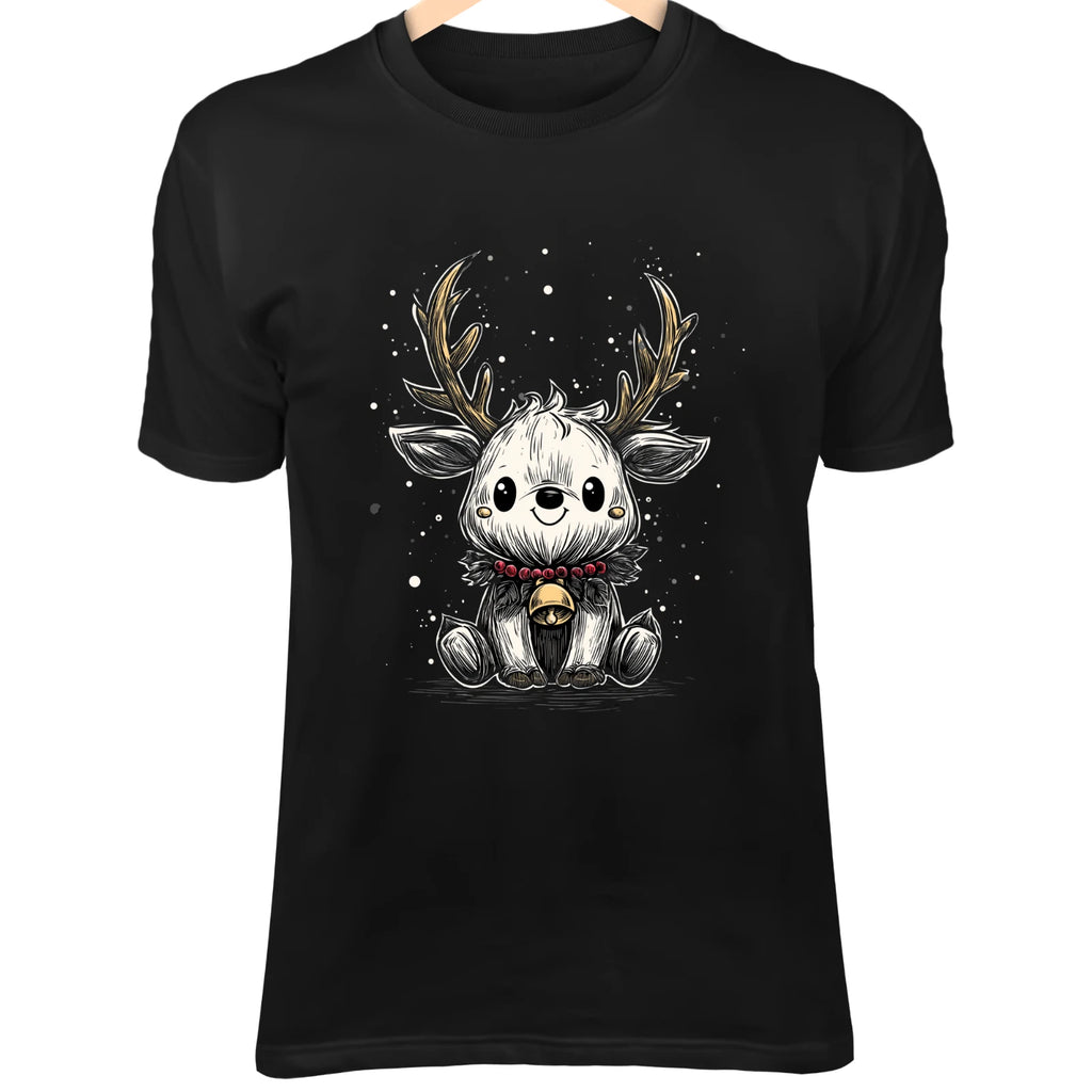 Christmas Reindeer Line Art - Cute Minimalist Cartoon with Antlers & Bell Collar