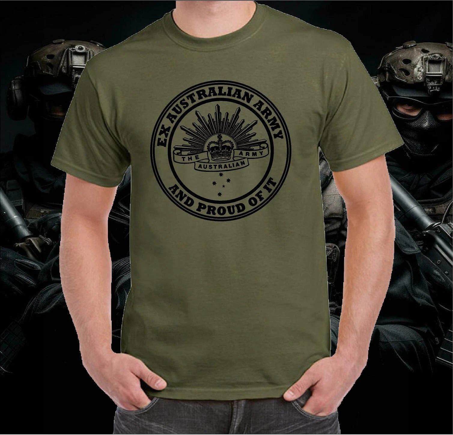 EX AUSTRALIAN ARMY PROUD T-SHIRT T SHIRT CLOTHING APPAREL RETRO TSHIRT