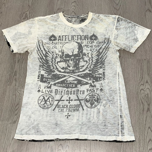 Affliction Black Cloud Winged Skull Reversible Tee XL Gothic Grunge Y2K