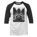 Scared Raccoon Selfie with Sasquatch Bigfoot Humorous 3/4 Sleeve Raglan