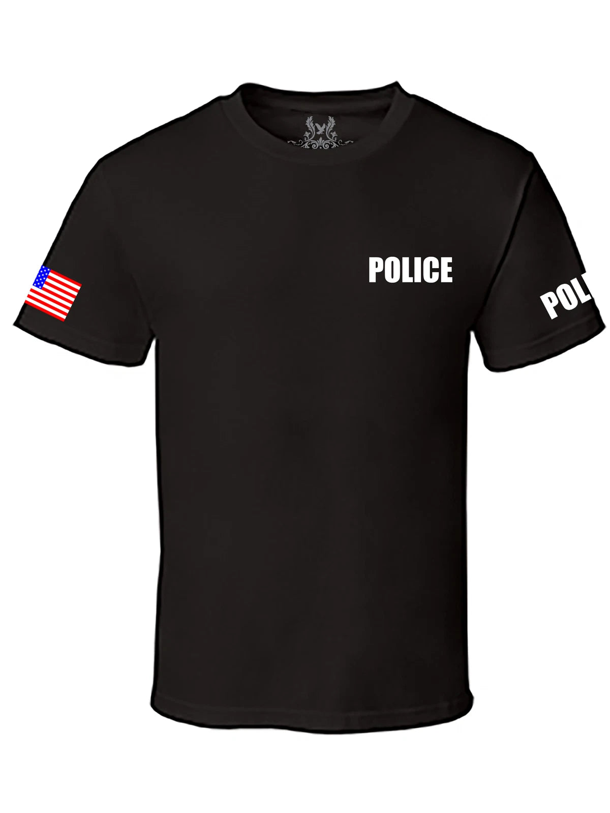 NW MEN'S PRINTED POLICE USA FLAG SECURITY STAFF FUNNY CUSTOM HALLOWEEN T-SHIRT