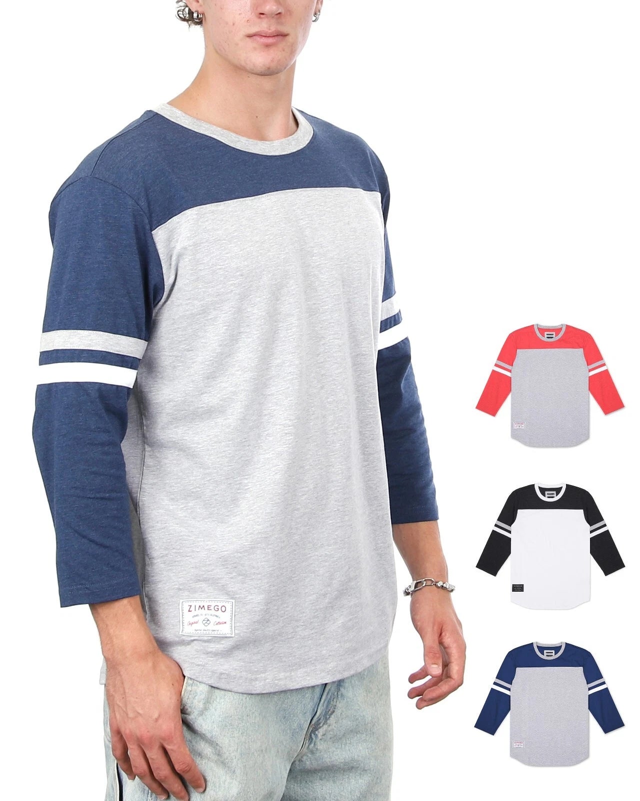 ZIMEGO Men’s Baseball Tee 3/4 Sleeve Crewneck Cotton Blend Athleisure Activewear