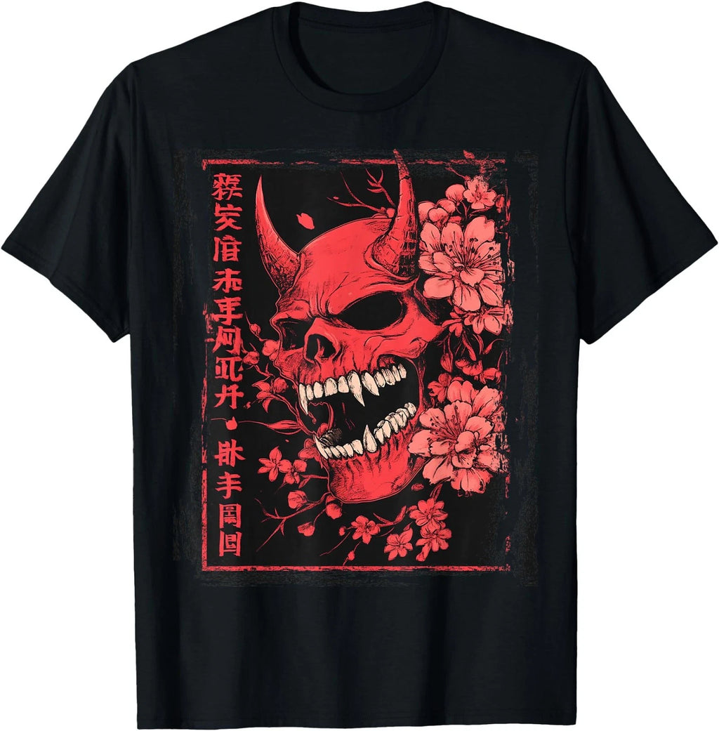 Demon Face Skull Japanese Art Devil Oni Harajuku Aesthetic T-Shirt