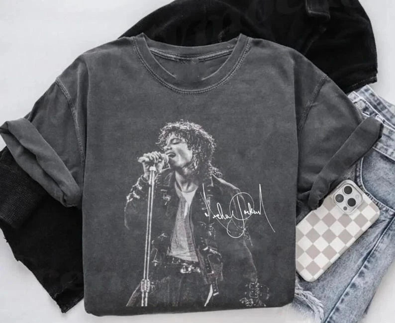 Michael Jackson Vintage Concert Shirt, King of Pop Singing Graphic Tee, Retro Mu