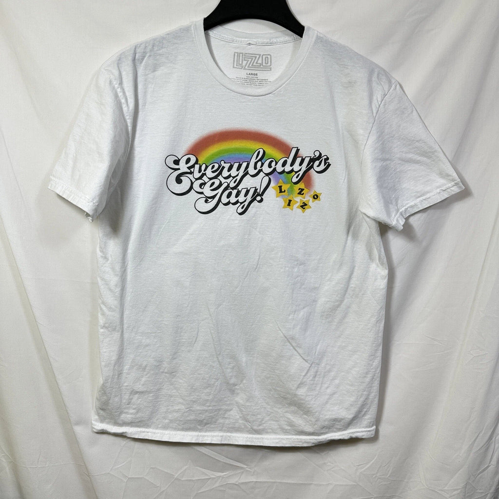 Lizzo Everybody's Gay Large Graphic T-Shirt Rainbow Pride LGBTQ Music Band Tee L