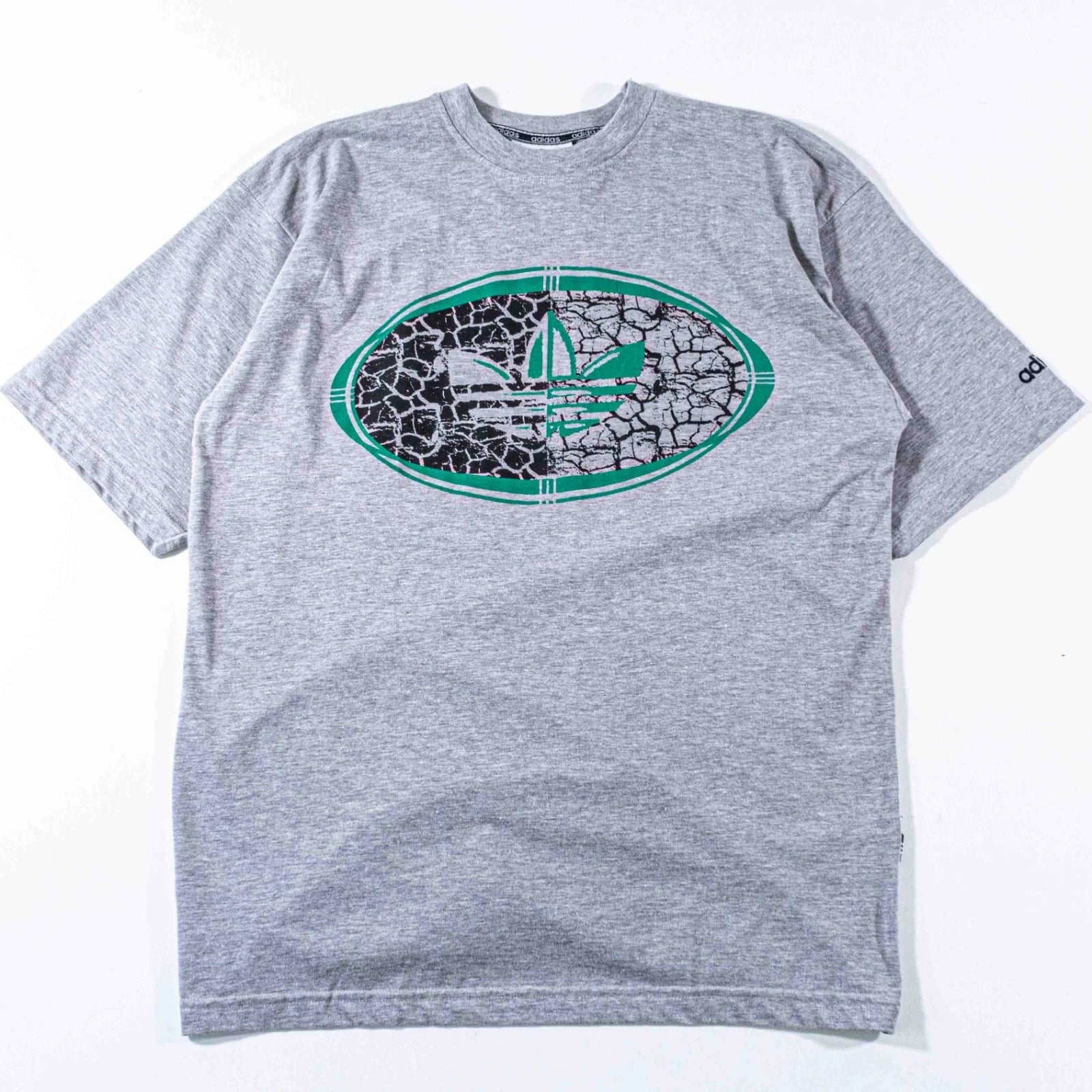 Vintage Adidas T Shirt Trefoil Pop Art Abstract Oval Logo Made in Portugal 90s L