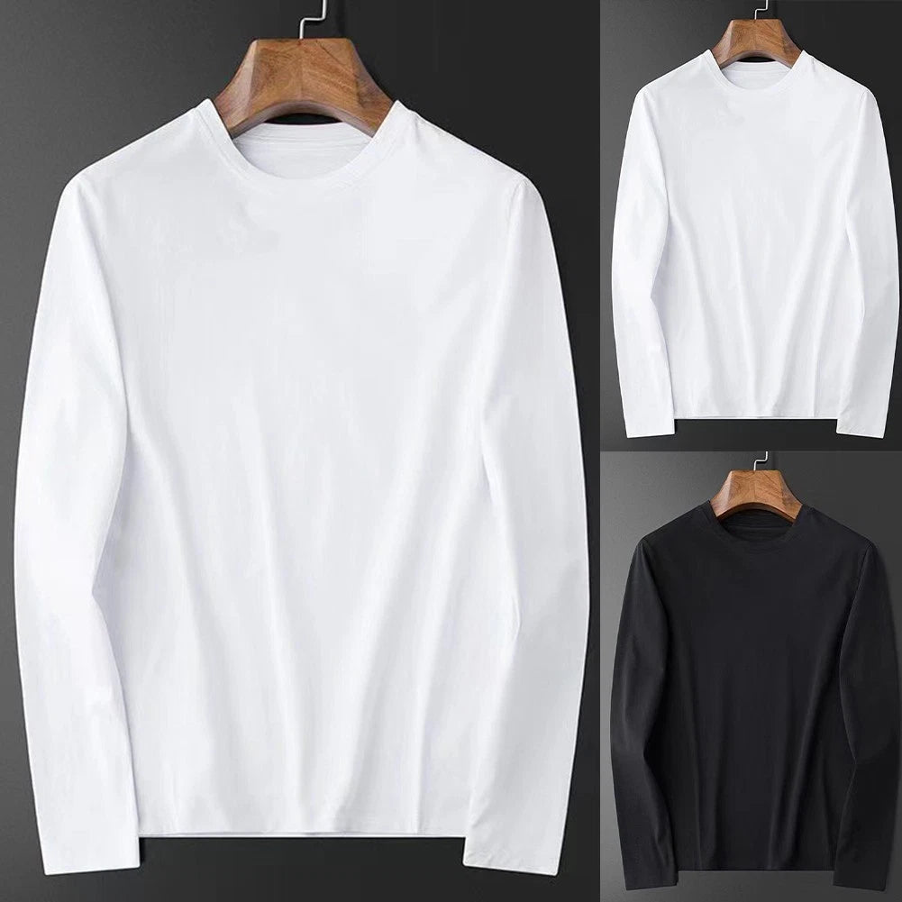Casual Men's Solid Long Sleeve Tshirt Round Neck Basic Tee for Daily Wear