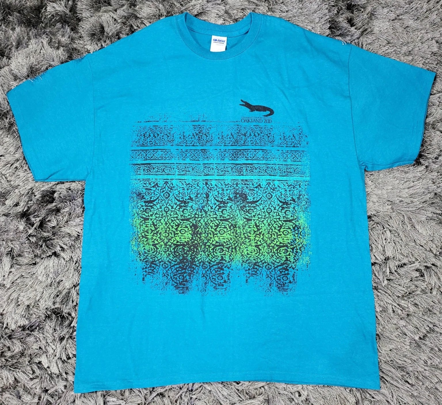 VTG Y2K Oakland Zoo Shirt Mens XL Blue Green Alligator Crocodile Graphic Tee
