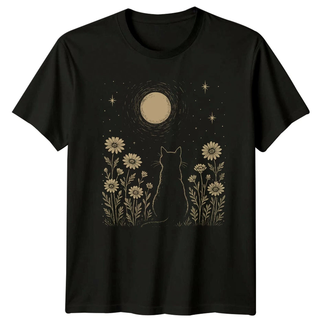 Cat Gazing At Moon With T-Shirt Celestial Lover Birthday Gift For Him And Her