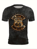 new Men's Retro Route 66 Letter Print T-Shirt – Short Sleeve Crew Neck Summer